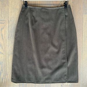 Mark Shale Faux Wrap Pencil Skirt 100% Wool in Dark Heathered Brown Size 8